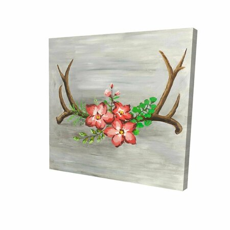 FONDO 32 x 32 in. Deer Horns & Pink Flowers-Print on Canvas FO2790945